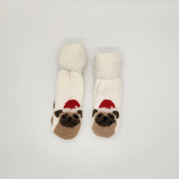 Fuzzy Pug Xmas Socks - Picture 1 of 1